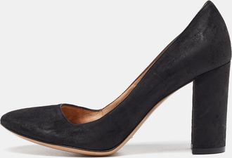 Gianvito Rossi Black Nubuck Leather Block Heel Pumps