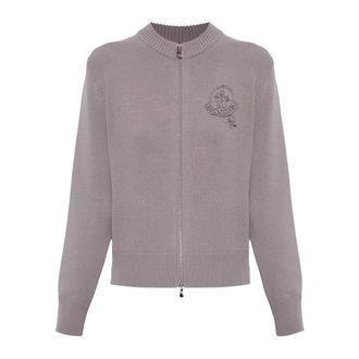 Moncler Truien & Vesten, Dames, Paars, S, Wol, Wollemantel met geborduurd logo
