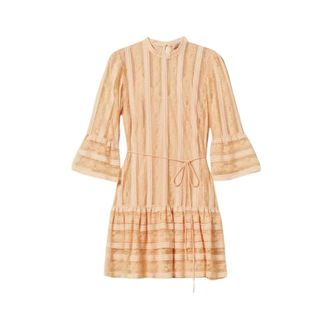 Twinset Korte gestreepte kanten jurk met riem - Dames - Korte kleedjes - Oranje - L - Katoen - Kleedjes