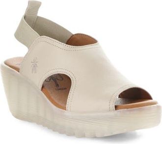 FLY London Liku Slingback Platform Wedge Sandal in Taupe at Nordstrom, Size 7-7.5Us