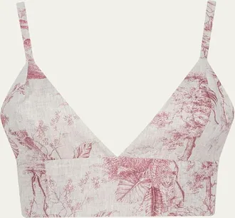 L'agence Kaori Etoile-Print Linen Bralette Top