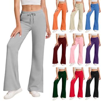 Generic Womens Casual Joggers Sweatpants Solid Color Drawstring High Waist Wide Leg Pants with Pockets Womens Wide Leg Sweatpants Elastic High Waisted Drawstr