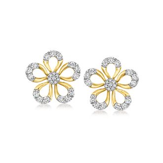 Ross-Simons Diamond Flower Earrings in 18kt Gold Over Sterling