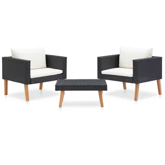 vidaXL Vidaxl Set Divani Da Giardino 3 Pz Con Cuscini In Polyrattan Nero