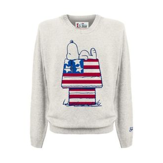 MC2 Saint Barth Round-neck Knitwear, male, White, Size: 2XL Heron Sweater with Jacquard Logo Print