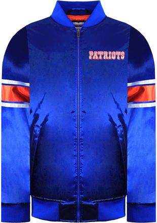 Mitchell & Ness Mens NFL New England Patriots Heavyweight Satin Bomber Jacket - Blue - Size X-Large