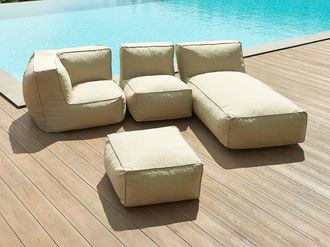 Vente-Unique Sal&oacute;n de jard&iacute;n de tela para 4 personas: 1 sill&oacute;n, 1 esquinero, 1 Chaise longue y 1 puf - Beige - NOUMARA de MYLIA