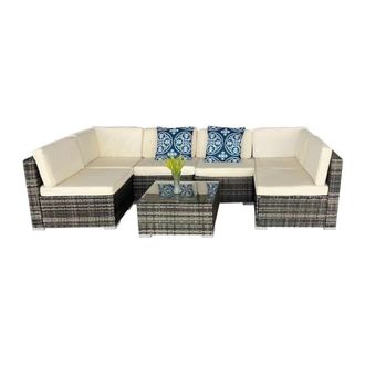 Concept Usine Conjunto de muebles de jard&iacute;n de resina tejida 6 plazas - gris y beige