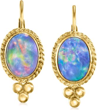Ross-Simons Blue Opal Triplet Drop Earrings in 14kt Yellow Gold