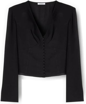 Motivi Cr&ecirc;pe de chine shirt met bedekte knopen - Dames - Blouses - Zwart - M - Leer - Overhemden