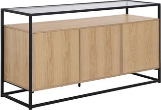 Vente-Unique Aparador con 3 puertas de MDF, vidrio templado y metal - Natural claro - CAMATA