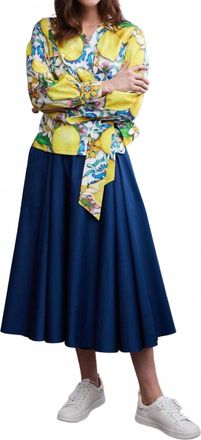 Marianna D&eacute;ri Pleated Cotton Satin Skirt In Navy Blue