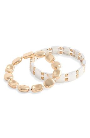 Nordstrom Set of 2 Two-Tone Beaded Stretch Bracelets in Gold- Silver at Nordstrom
