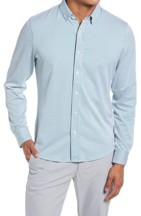 Rhone Commuter Pinstripe Button-Up Shirt in Peppermint/Wisteria Stripe at Nordstrom, Size Small