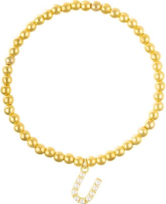 Adornia Faux Pearl Initial Charm Beaded Bracelet in Gold White-U at Nordstrom Rack