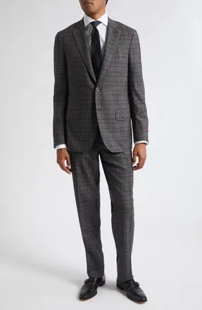 Isaia Delain Over Check Wool Suit in Grey 970 at Nordstrom, Size 56