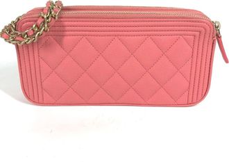 Chanel Boy Chanel Pink Grained Calfskin Chain/Shoulder Wallet (Pre-Owned)