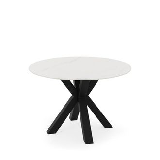 Koketto Home Mesa fija redonda 100 tapa porcelanico blanco y patas metalicas negras