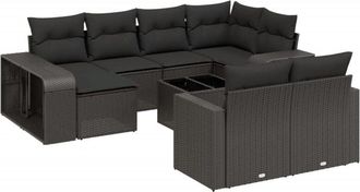 vidaXL Set De Sof&aacute;s De Jard&iacute;n 11 Pzas Y Cojines Rat&aacute;n Sint&eacute;tico Negro Vidaxl