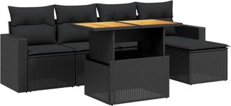 vidaXL Set De Sof&aacute;s De Jard&iacute;n 6 Piezas Y Cojines Rat&aacute;n Sint&eacute;tico Negro Vidaxl