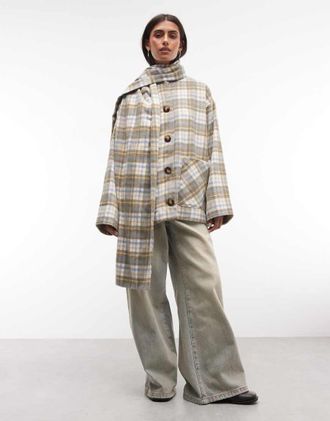 Daisy Street cappotto a sacco con sciarpa coordinata a quadri verde