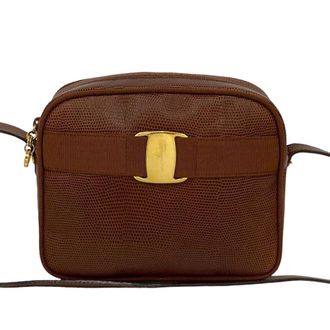 Ferragamo Pre-owned Ferragamo Lizard Embossed Leather Vara Crossbody Ladies DB-213096