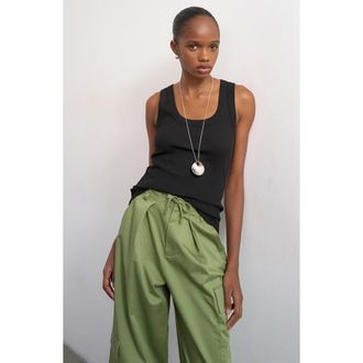 Topshop Scoop Neck Stretch Cotton Rib Tank in Black at Nordstrom, Size X-Small