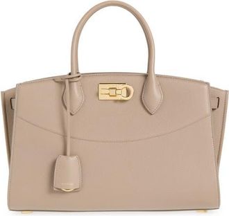 Ferragamo Small The Studio Soft Leather Top Handle Bag in Warm Taupe at Nordstrom