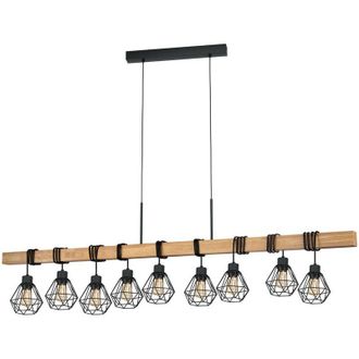 Eglo Eglo - Townshend 9 Lamp Straight Bar Pendant Ceiling Light Black, Brown