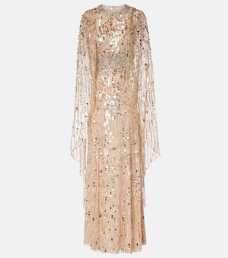 Jenny Packham Honey Dew caped embellished gown