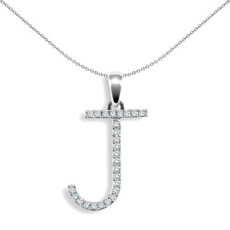 Jewelco London 9ct White Gold Diamond Block Initial ID Charm Pendant Letter J - 9P105-J