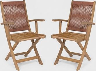 Decorspace Set De 2 Sillas Plegables Con Reposabrazos De Madera Y Cuerda Danubio - Rojo