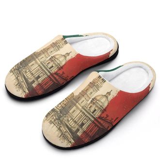 Generic Italian Flag Italy Building Mens House Slippers Memory Foam Washable Cotton Slip on Home Shoes
