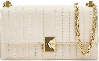 Kate Spade New York Deco Quilted Leather Mini Flap Chain Crossbody Wallet Womens Handbags Cashew Milk, Chain/Leather
