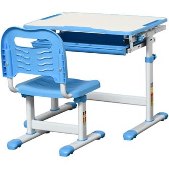 HOMCOM Homcom - Banchetto Scuola Inclinabile 45&deg; con Cassetto e Sedia Altezza Regolabile