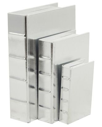 CosmoLiving by Cosmopolitan Cosmoliving By Cosmopolitan Set Of 3 Silver Faux Leather Faux Storage Book Box With Metallic Finish