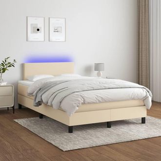 vidaXL Vidaxl - Cama Box Spring Con Colch&oacute;n Y Led Tela Crema 120x200 Cm