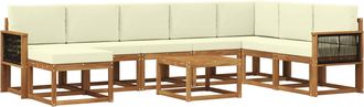 vidaXL Conjunto De Sof&aacute;s De Exterior 9 Uds. Natural Y Crema Vidaxl