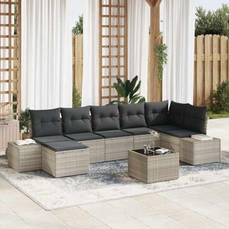 vidaXL Vidaxl - Conjunto De Sof&aacute; De Jard&iacute;n Con Coj&iacute;n 8 Pcs Gris Claro Polirat&aacute;n