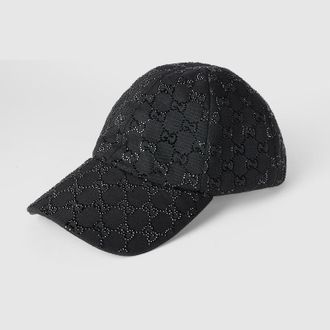 Gucci GG Canvas Baseball Hat With Crystals, Size XXS, Black