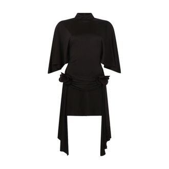 DAVID KOMA Party Dresses, female, Black, Size: XL Lace Rose and Draped Sleeve Mini Dress