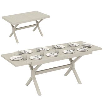 OUTSUNNY Mesa De Jard&iacute;n Extensible Con Superficie De Aluminio 154/214x85 Cm, Con Imitaci&oacute;n Madera Para 8-10 Personas, Para Patio, Terraza, Gris Claro