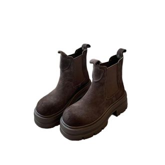 Generic QXDZSW Womens Boots Retro Matte Cowhide Chelsea Thi Bot Heightening ort Boots Round Toe Brown