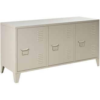 Beliani Credenza in metallo beige 120 x 40 cm 3 ante mensole regolabili passacavi Cardiff