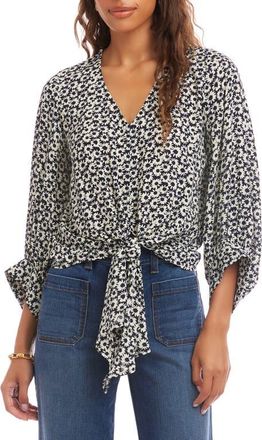 Karen Kane Floral Tie Front Top in Print at Nordstrom, Size Large
