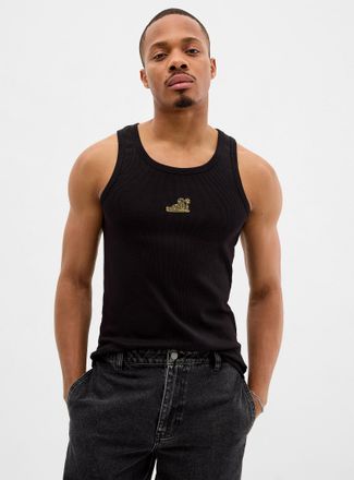 Le 31 Mens Exotic embroidery ribbed Tank Top Standard fit