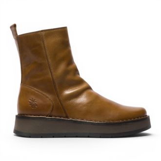 FLY London Dames Tan Lederen Rits Platform Enkellaarzen - RENO053FLY