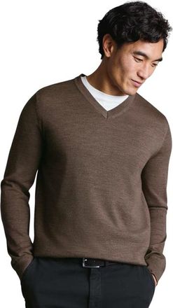 CHARLES TYRWHITT Merino V-Neck Sweater in Mocha at Nordstrom, Size Xxx-Large