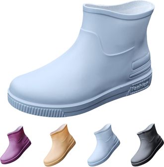 Generic Slip-on Rain Boots Wellington Women Size 6.5 Ankle Short Wellies Rainboots, Ladies Lightweight EVA Durable Comfortable Garden Boots Outdoor Waterproof