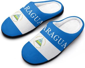 Generic Nicaragua Nicaraguan Flag Slippers Men Winter Warm Cotton Anti-Slip Indoor Slip-Ons House Shoes